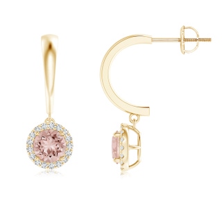 5mm AAAA Dangling Round Morganite Half Hoop Earrings in Yellow Gold