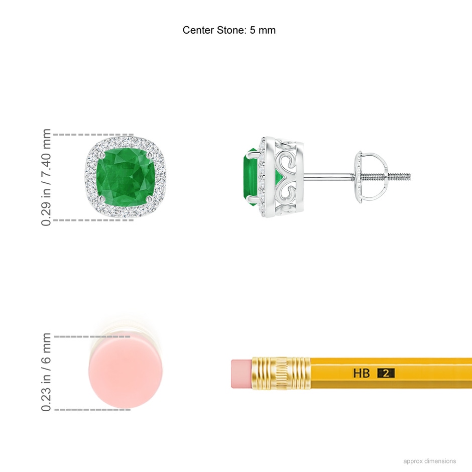 4mm A Cushion Emerald Studs with Diamond Halo in P950 Platinum ruler