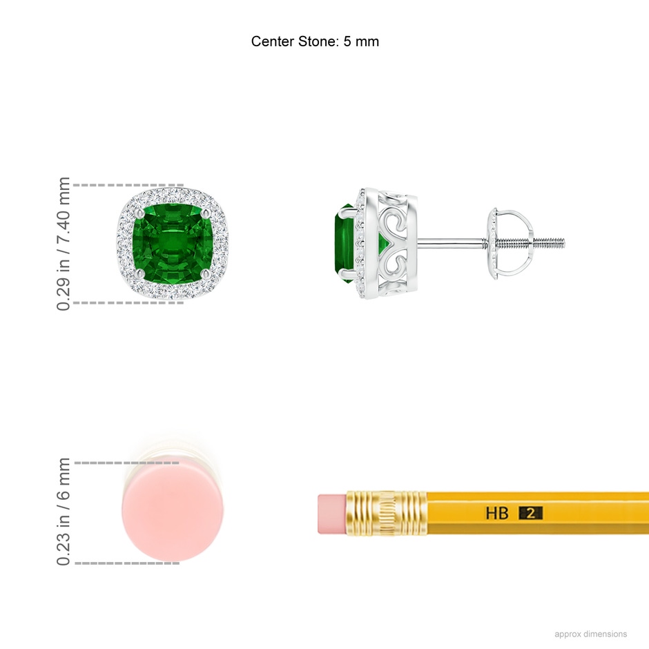 4mm AAAA Cushion Emerald Studs with Diamond Halo in White Gold ruler