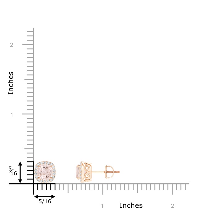 5mm A Cushion Morganite Studs with Diamond Halo in Rose Gold product image