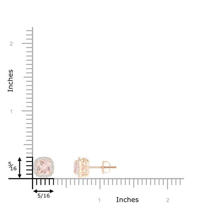 5mm AA Cushion Morganite Studs with Diamond Halo in Rose Gold product image