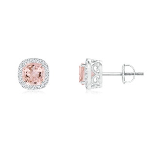 5mm AAAA Cushion Morganite Studs with Diamond Halo in P950 Platinum