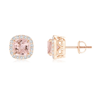 6mm AAAA Cushion Morganite Studs with Diamond Halo in Rose Gold