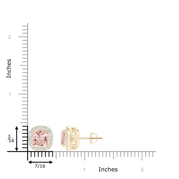 7mm AAAA Cushion Morganite Studs with Diamond Halo in Yellow Gold product image