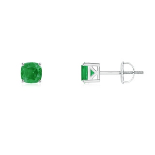 4mm A Classic Basket-Set Cushion Emerald Stud Earrings in P950 Platinum