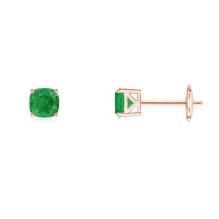 4mm A Classic Basket-Set Cushion Emerald Stud Earrings in Rose Gold