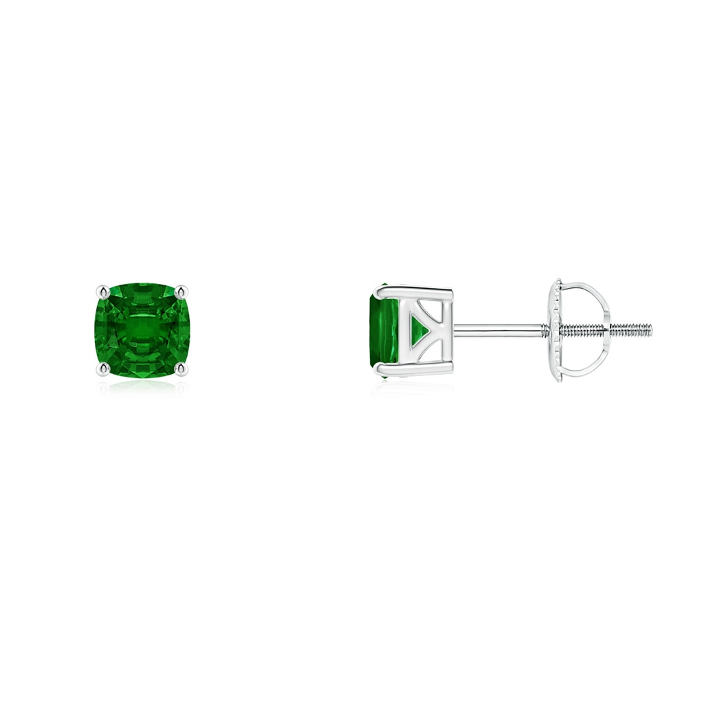 4mm AAAA Classic Basket-Set Cushion Emerald Stud Earrings in P950 Platinum