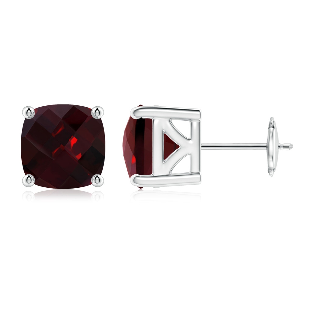 8mm AAA Cushion Garnet Solitaire Stud Earrings in White Gold