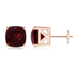 8mm AAAA Cushion Garnet Solitaire Stud Earrings in Rose Gold