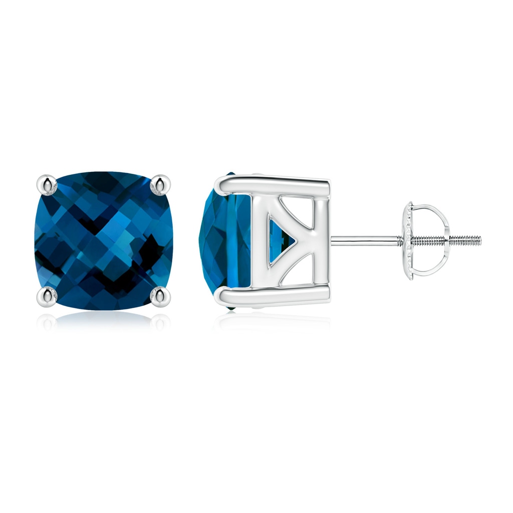 8mm AAAA Cushion London Blue Topaz Solitaire Stud Earrings in P950 Platinum