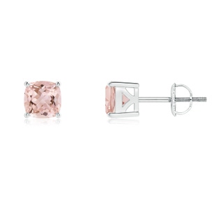 5mm AAAA Classic Basket-Set Cushion Morganite Stud Earrings in P950 Platinum