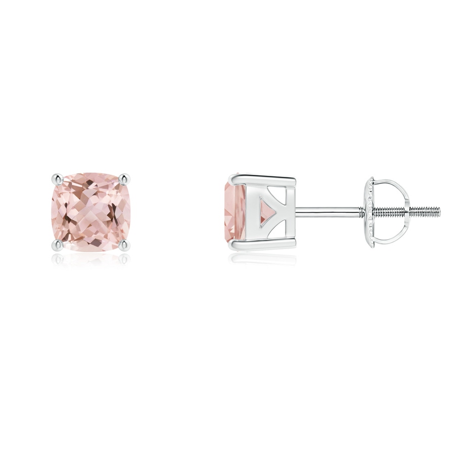 5mm AAAA Classic Basket-Set Cushion Morganite Stud Earrings in P950 Platinum 