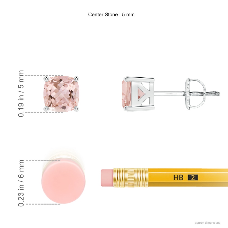 5mm AAAA Classic Basket-Set Cushion Morganite Stud Earrings in P950 Platinum ruler