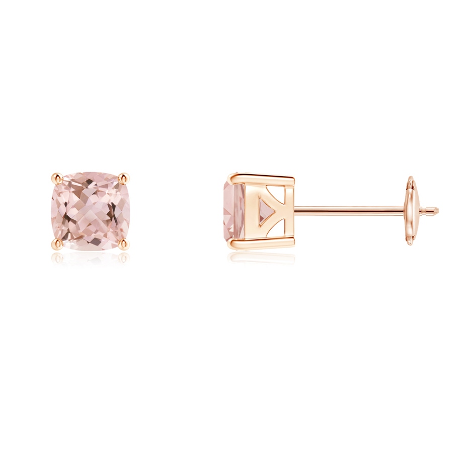 5mm AAAA Classic Basket-Set Cushion Morganite Stud Earrings in Rose Gold 