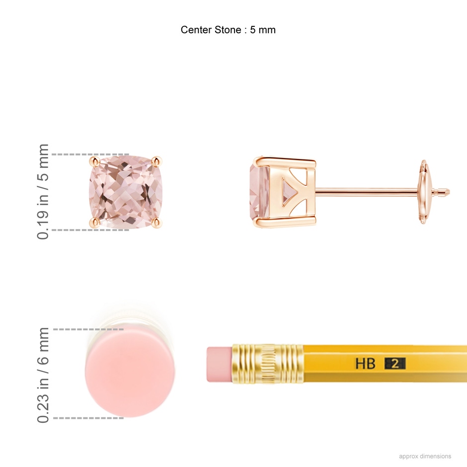 5mm AAAA Classic Basket-Set Cushion Morganite Stud Earrings in Rose Gold ruler