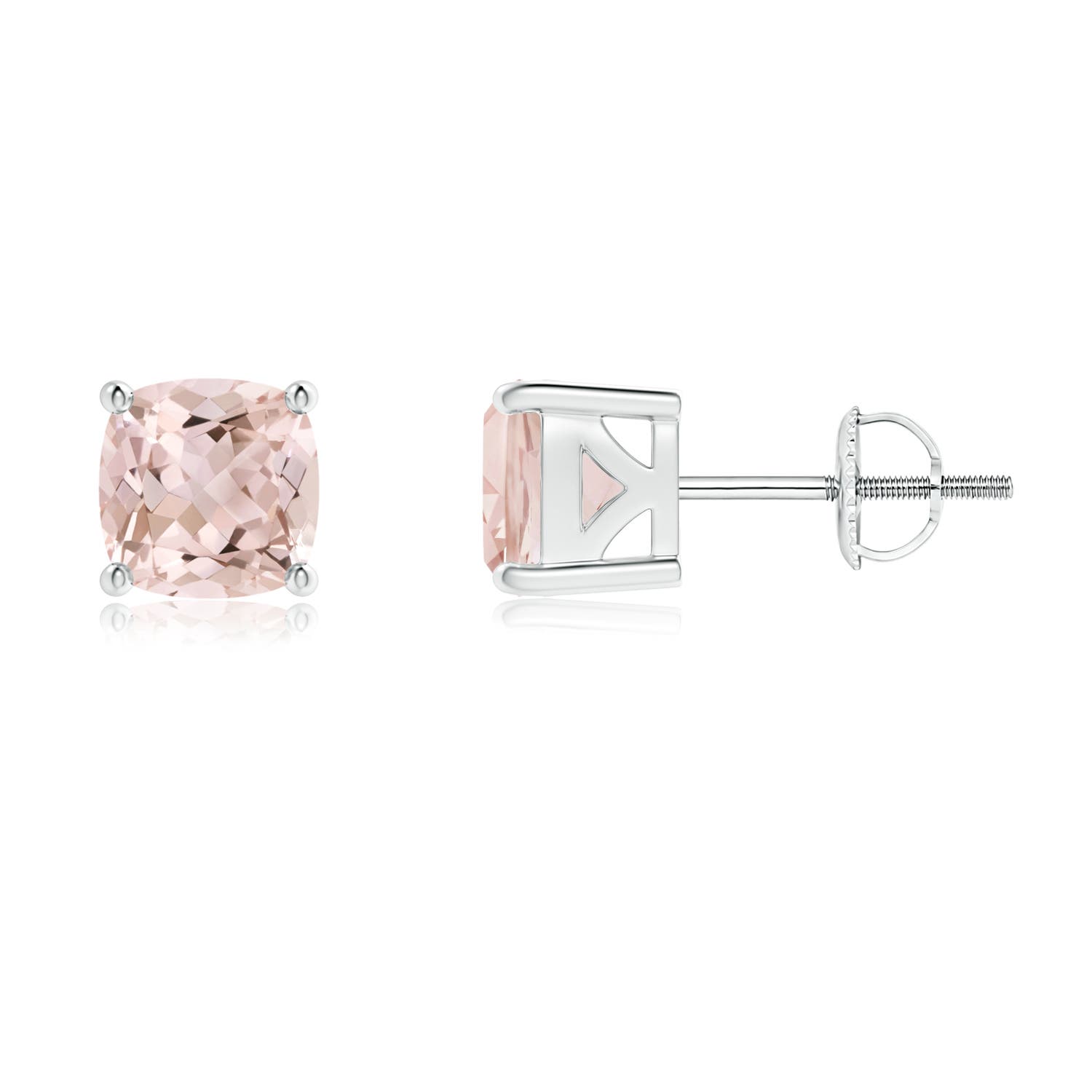 6mm A Classic Basket-Set Cushion Morganite Stud Earrings in P950 Platinum
