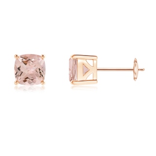 6mm AA Classic Basket-Set Cushion Morganite Stud Earrings in Rose Gold