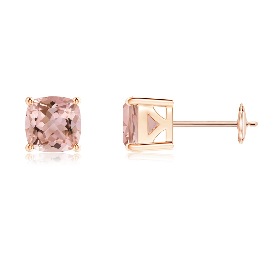 6mm AAAA Classic Basket-Set Cushion Morganite Stud Earrings in Rose Gold 