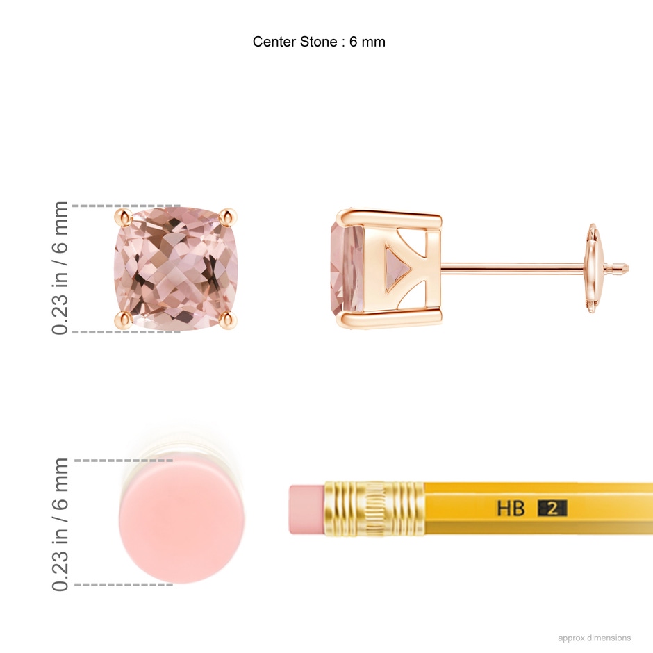 6mm AAAA Classic Basket-Set Cushion Morganite Stud Earrings in Rose Gold ruler