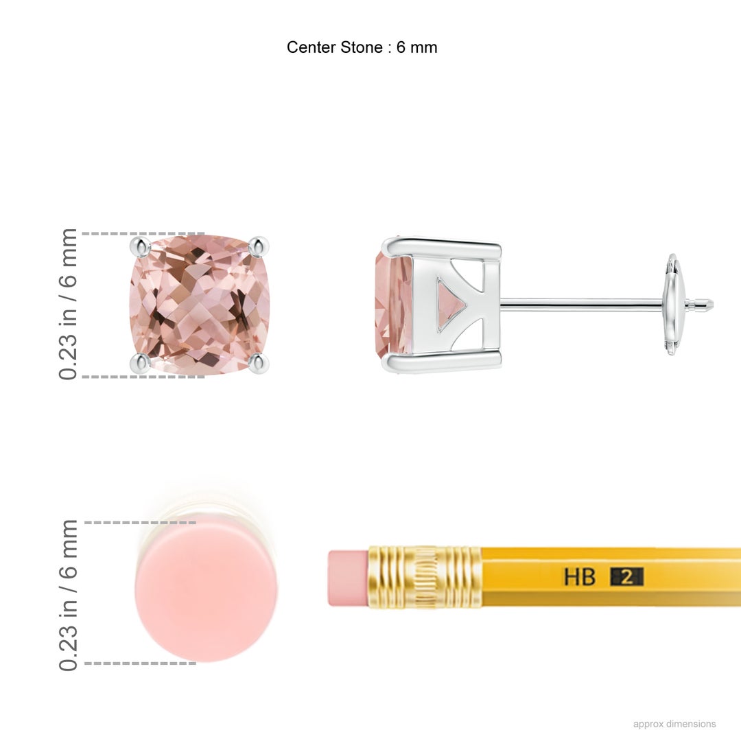 6mm AAAA Classic Basket-Set Cushion Morganite Stud Earrings in White Gold - ruler