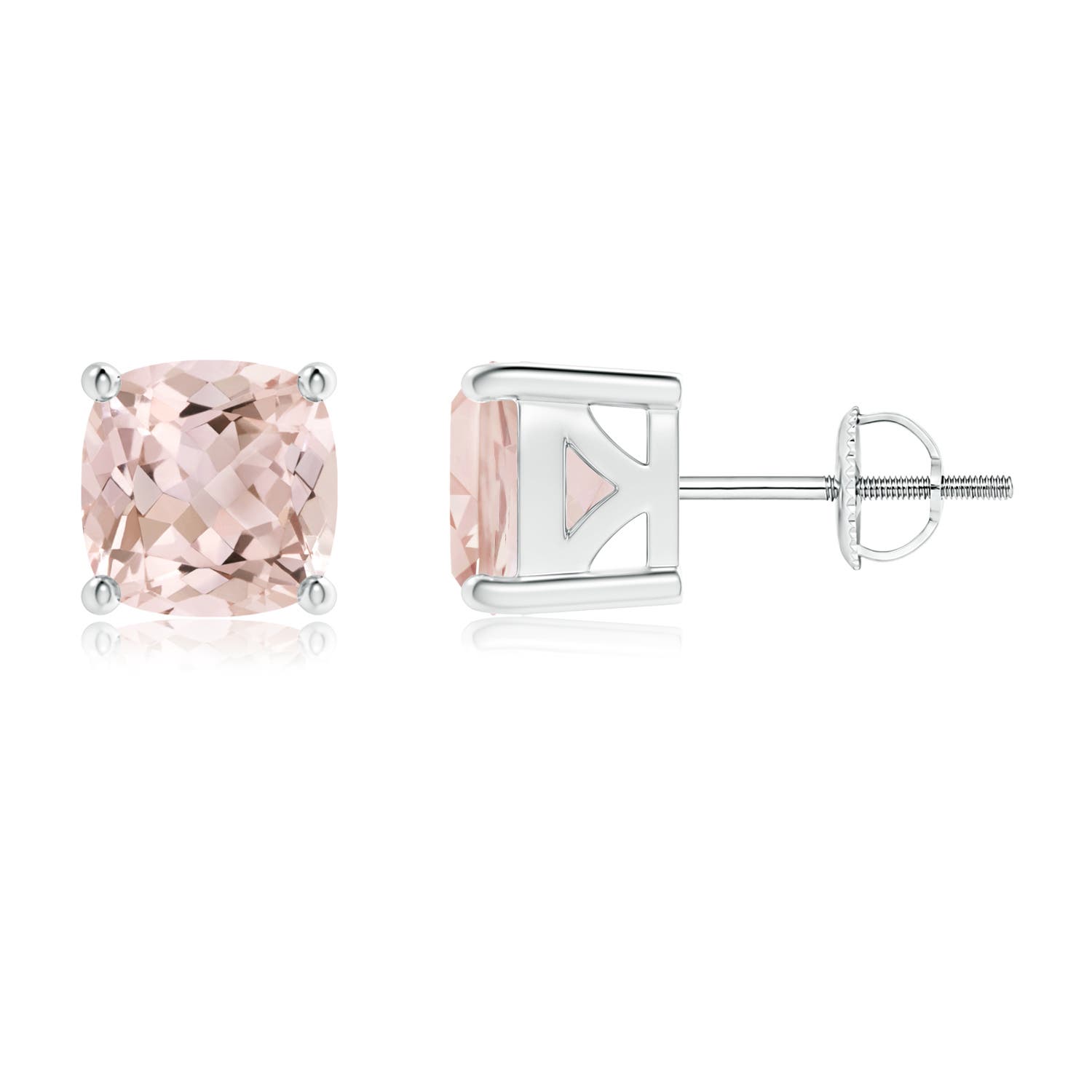 7mm A Classic Basket-Set Cushion Morganite Stud Earrings in P950 Platinum