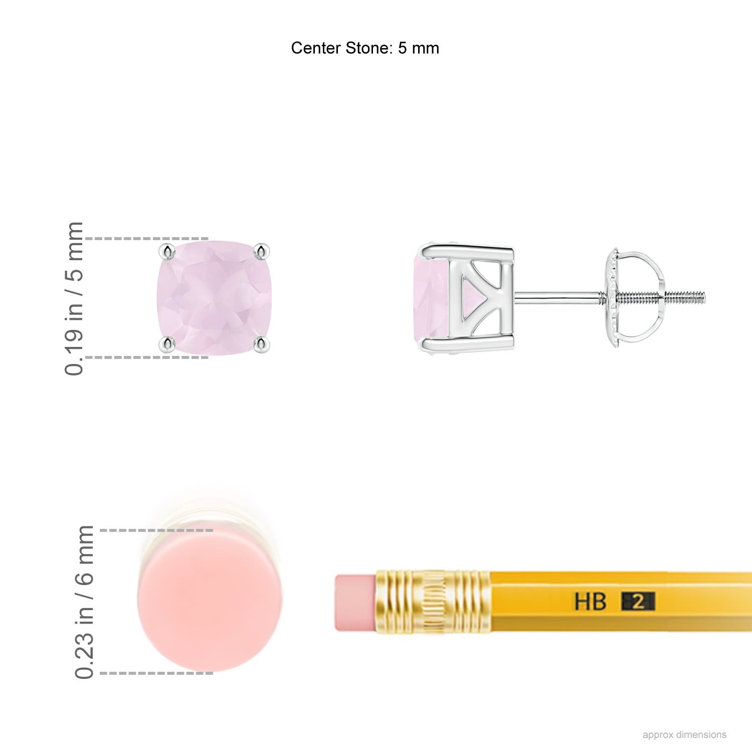 5mm A Classic Basket-Set Cushion Rose Quartz Stud Earrings in P950 Platinum - ruler