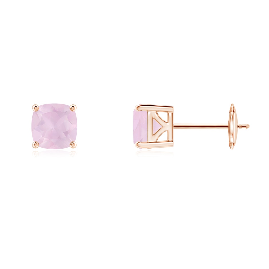 5mm AA Classic Basket-Set Cushion Rose Quartz Stud Earrings in 9K Rose Gold 