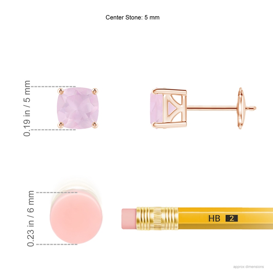 5mm AA Classic Basket-Set Cushion Rose Quartz Stud Earrings in 9K Rose Gold ruler