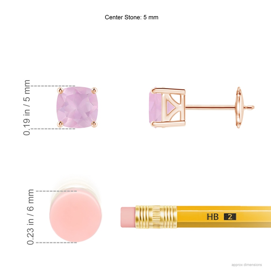 5mm AAAA Classic Basket-Set Cushion Rose Quartz Stud Earrings in Rose Gold ruler