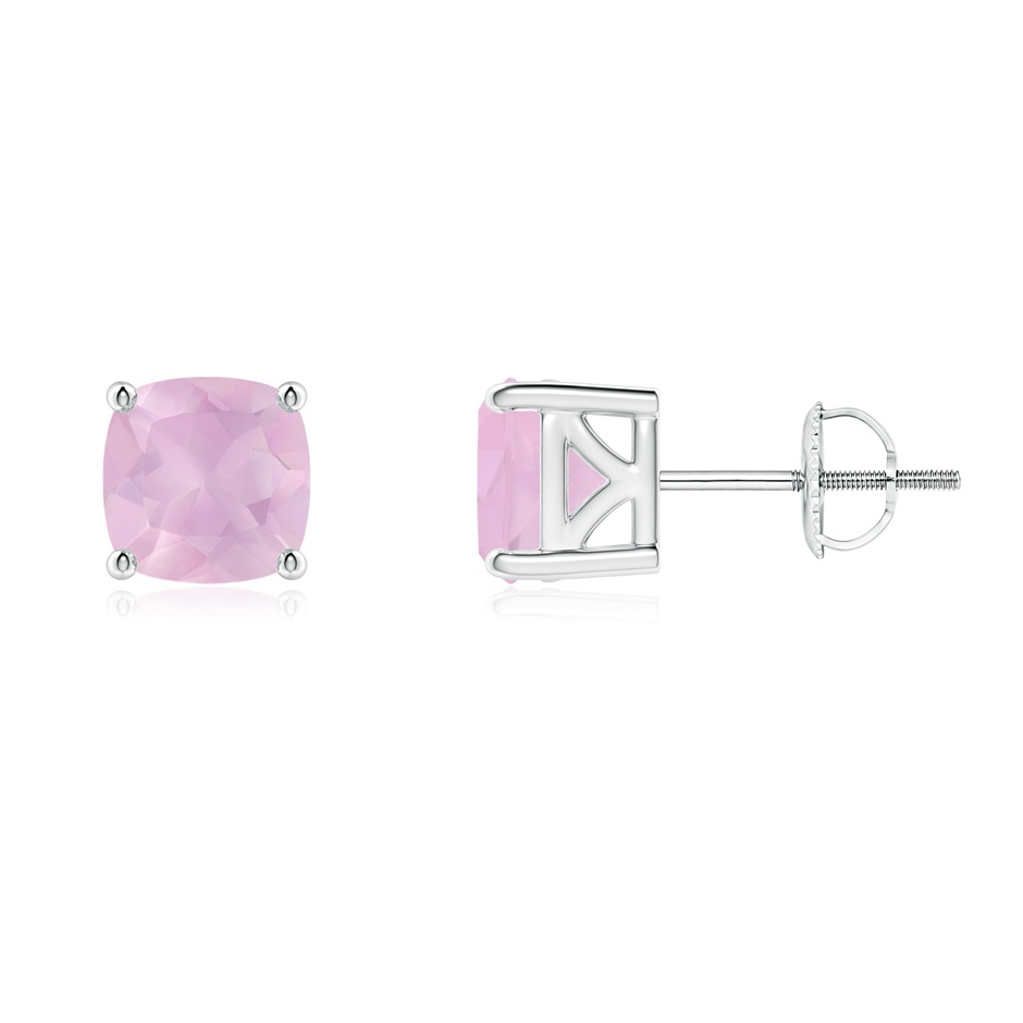 6mm AAAA Classic Basket-Set Cushion Rose Quartz Stud Earrings in P950 Platinum 
