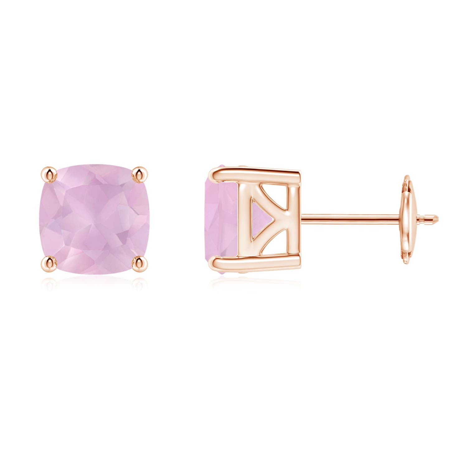 7mm AAAA Classic Basket-Set Cushion Rose Quartz Stud Earrings in 18K Rose Gold