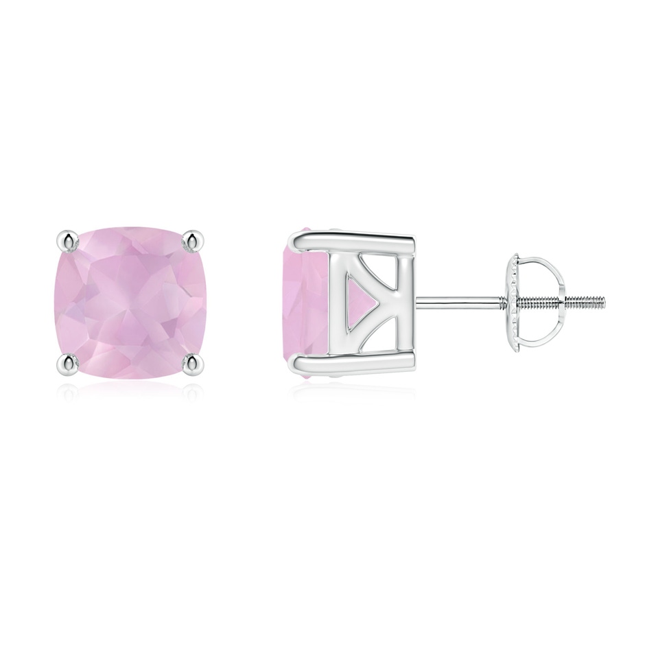 7mm AAAA Classic Basket-Set Cushion Rose Quartz Stud Earrings in P950 Platinum 