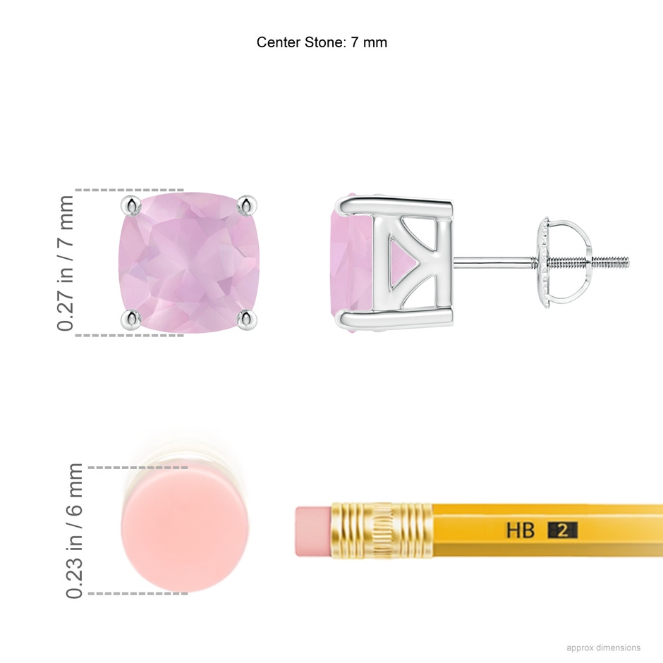 7mm AAAA Classic Basket-Set Cushion Rose Quartz Stud Earrings in P950 Platinum ruler