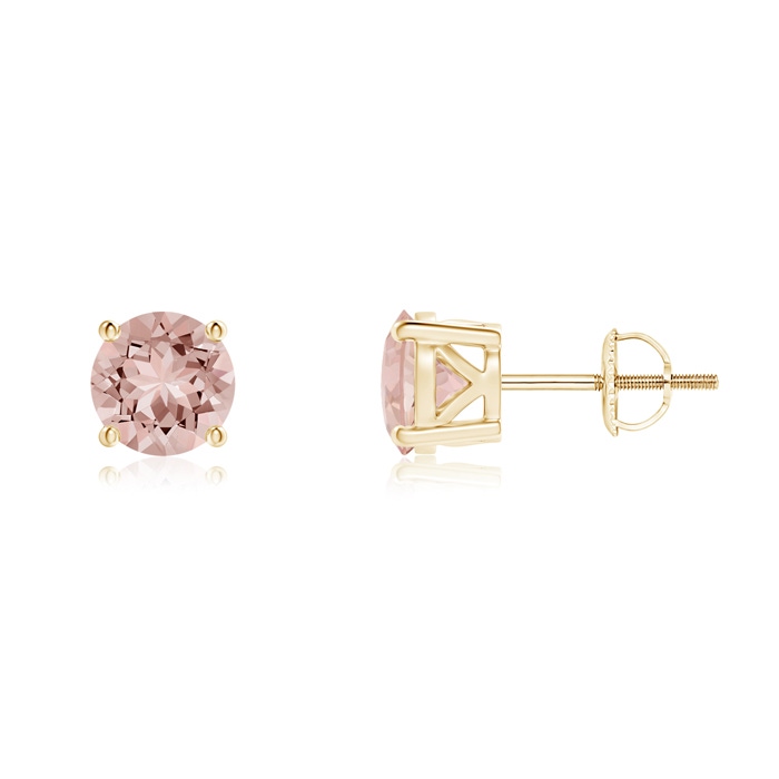 6mm AAAA Classic Basket-Set Round Morganite Stud Earrings in Yellow Gold