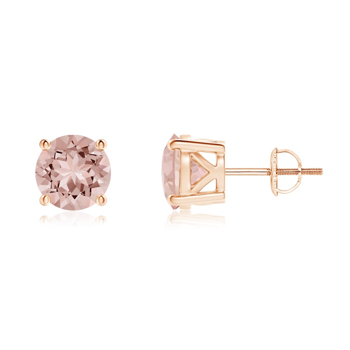 7mm AAAA Classic Basket-Set Round Morganite Stud Earrings in Rose Gold