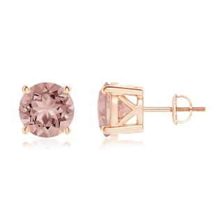 8mm AAAA Classic Basket-Set Round Morganite Stud Earrings in Rose Gold