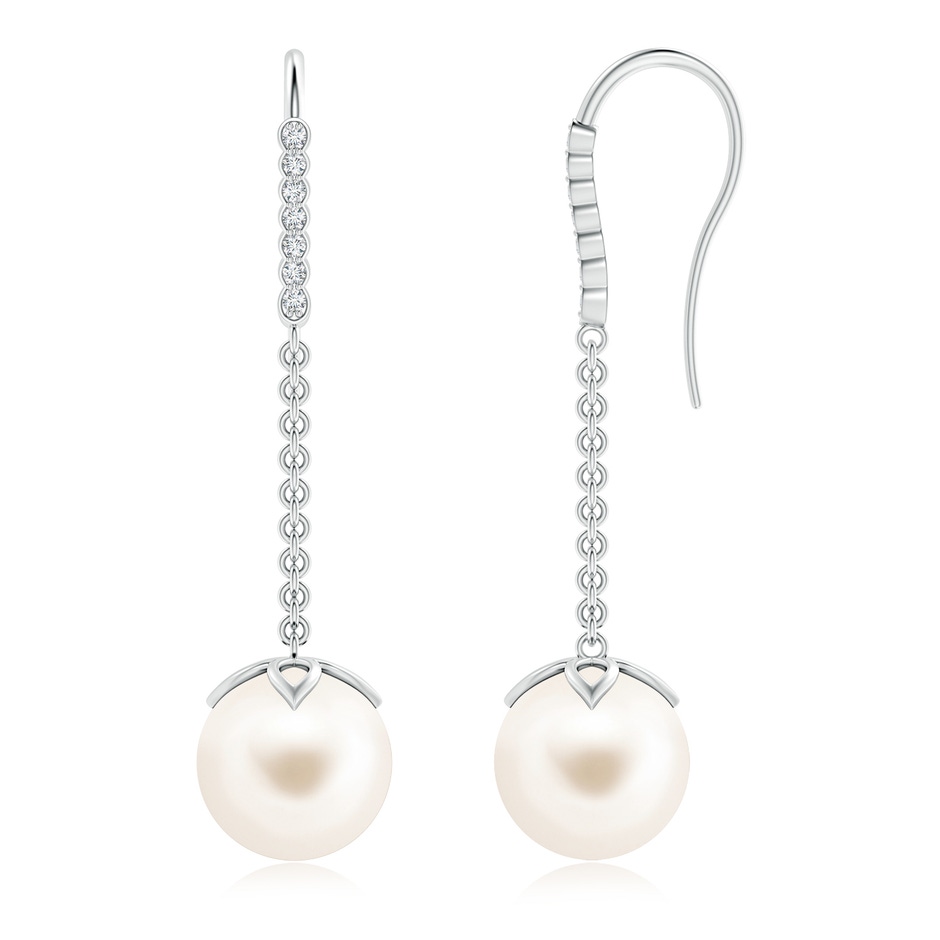 10mm AAA Freshwater Pearl Long Dangle Earrings in S999 Silver 