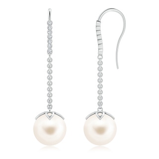 10mm AAA Freshwater Pearl Long Dangle Earrings in White Gold
