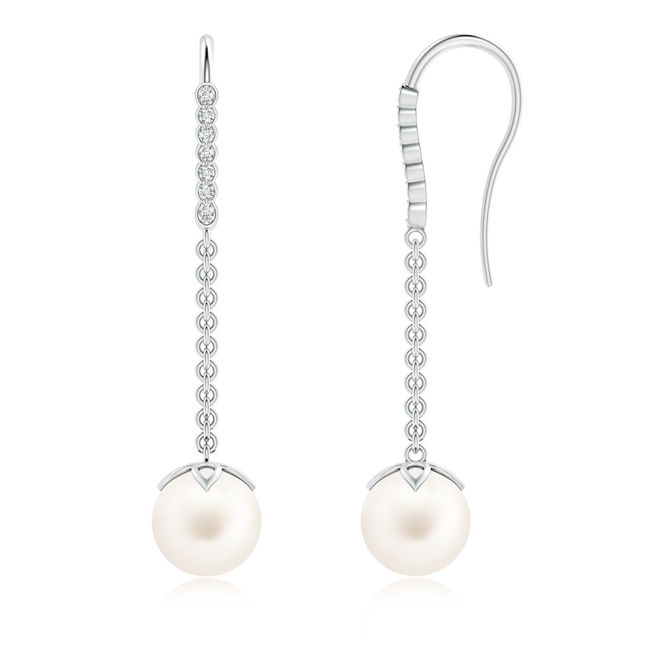 8mm AA Freshwater Pearl Long Dangle Earrings in S999 Silver 