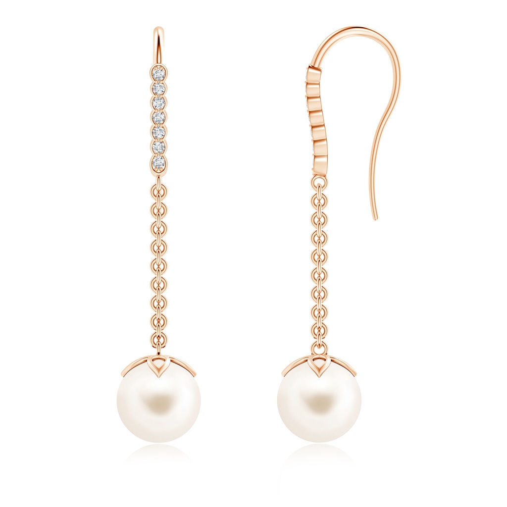 8mm AAA Freshwater Pearl Long Dangle Earrings in Rose Gold