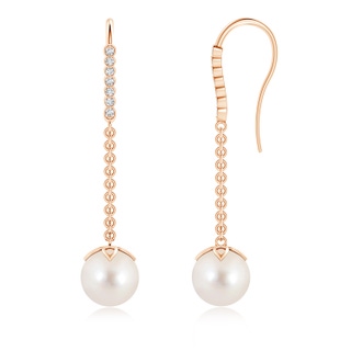 8mm AAAA Freshwater Pearl Long Dangle Earrings in 9K Rose Gold