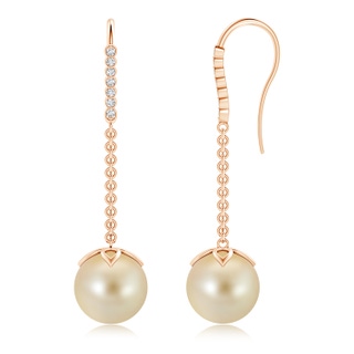 10mm AAA Golden South Sea Pearl Long Dangle Earrings in Rose Gold