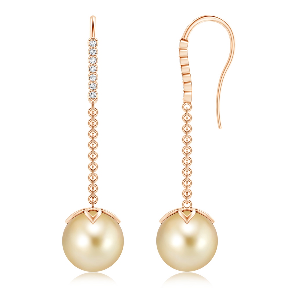 10mm AAAA Golden South Sea Pearl Long Dangle Earrings in Rose Gold