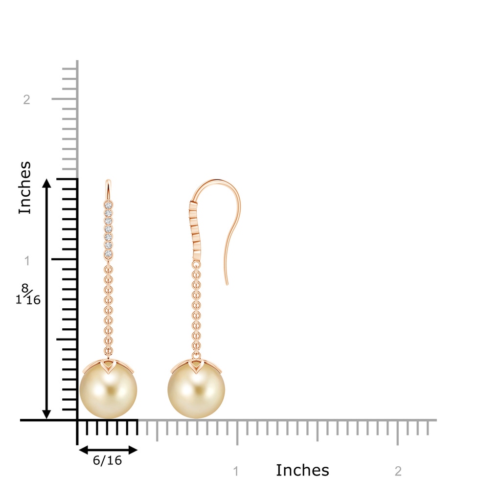 10mm AAAA Golden South Sea Pearl Long Dangle Earrings in Rose Gold Product Image