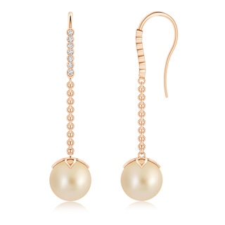 9mm AA Golden South Sea Pearl Long Dangle Earrings in Rose Gold