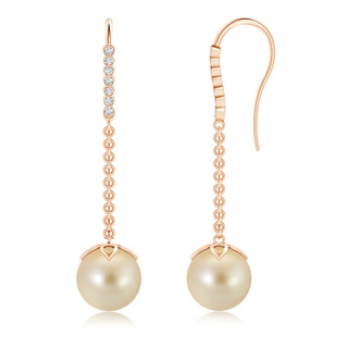 9mm AAA Golden South Sea Pearl Long Dangle Earrings in 9K Rose Gold
