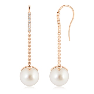10mm AAAA South Sea Pearl Long Dangle Earrings in Rose Gold