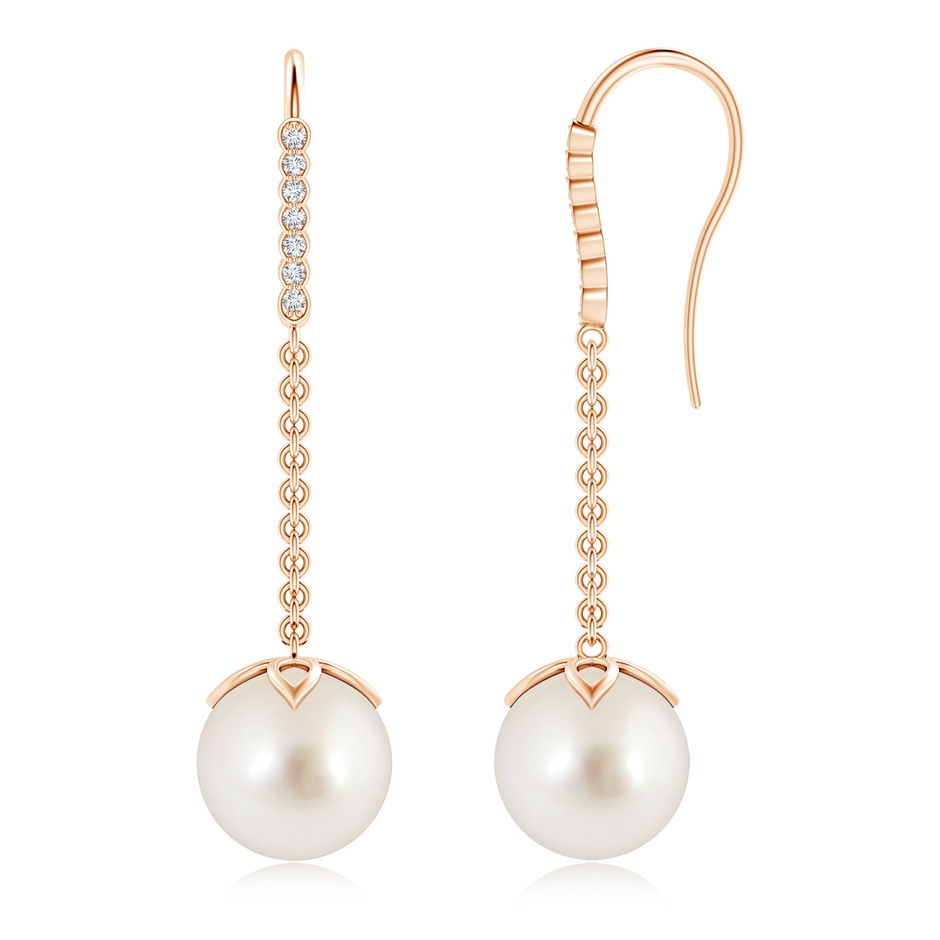 10mm AAAA South Sea Pearl Long Dangle Earrings in Rose Gold 