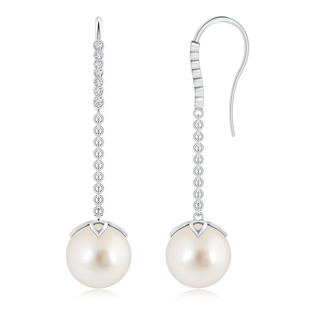 10mm AAAA South Sea Pearl Long Dangle Earrings in S999 Silver