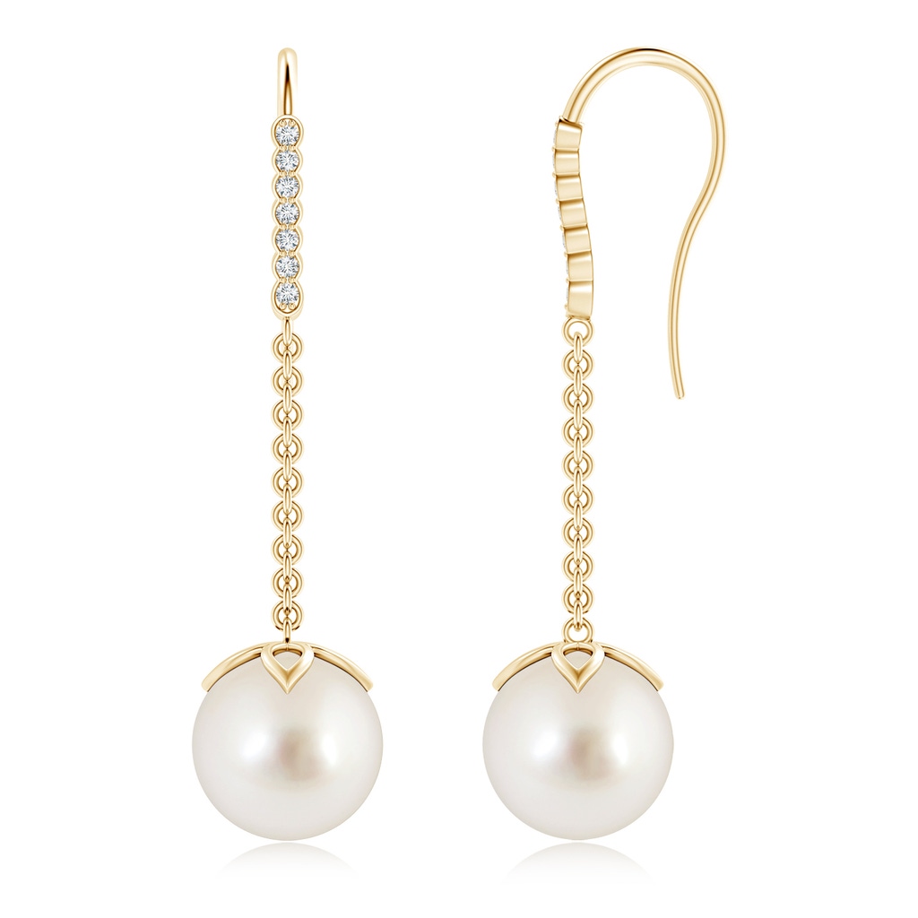 10mm AAAA South Sea Pearl Long Dangle Earrings in Yellow Gold